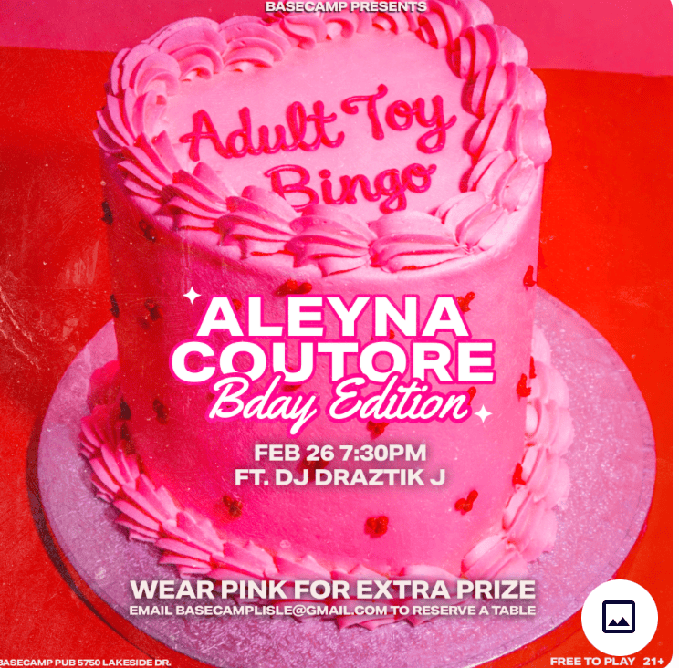 Pink themed cake for Adult Toy Bingo event with Aleyna Couture and DJ Draztik J.