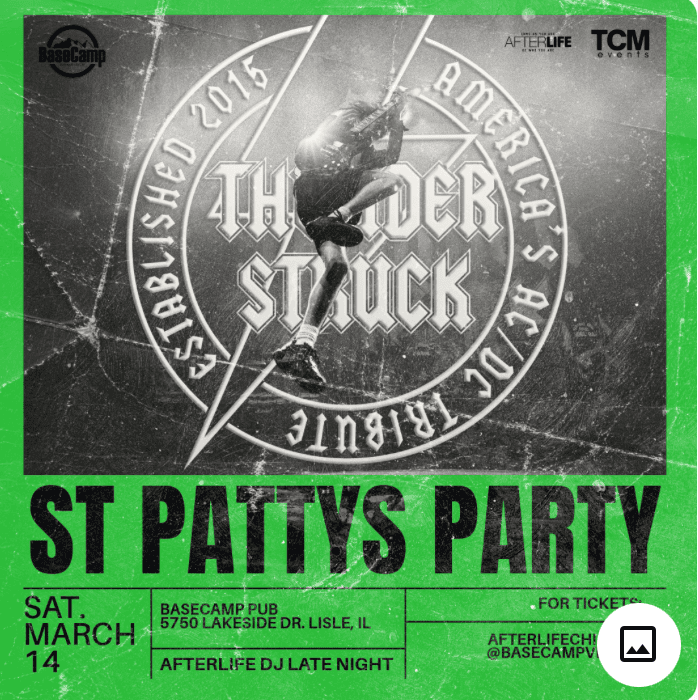 Live tribute to AC/DC's Thunderstruck with a performer jumping on stage.