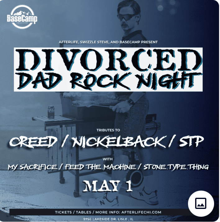 Promotional poster for Dad Rock Night featuring Creed, Nickelback, and STP bands.