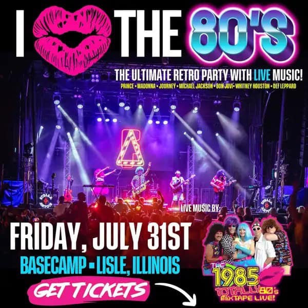 Retro 80s music concert at BaseCamp Pub in Lisle, Illinois.
