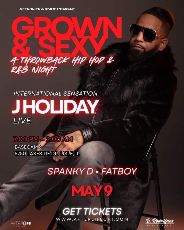 Man in sunglasses and fur coat promoting Grown & Sexy Hip Hop event at BaseCamp.
