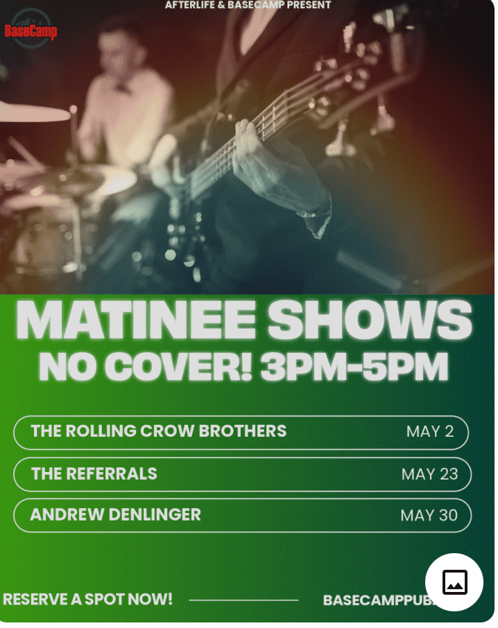 Live band performing at BaseCamp Pub in Lisle, IL during a matinee show.