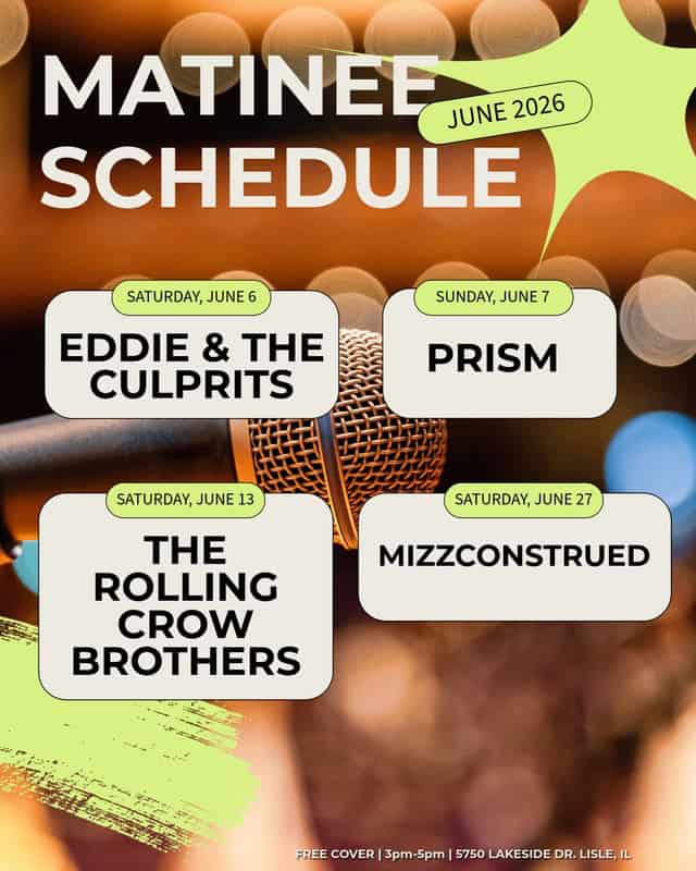 June 2026 live music schedule at BaseCamp Pub in Lisle, IL featuring local bands and performances.