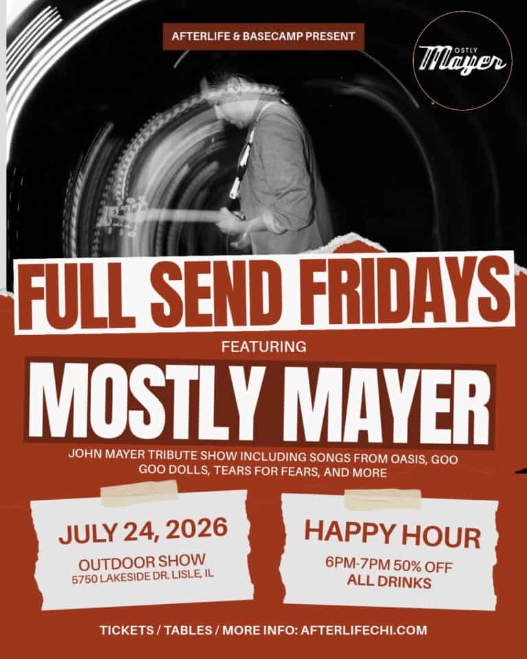 Event poster for Full Send Fridays featuring Mostly Mayer at BaseCamp Pub.