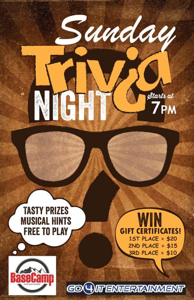 Join us for Sunday Trivia Night at BaseCamp Pub in Lisle, IL starting at 7 PM.